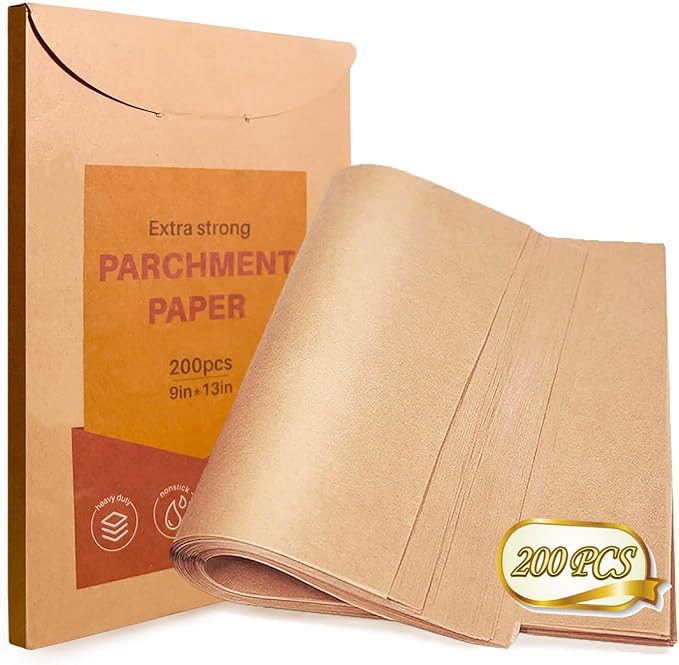 200pcs Unbleached Parchment Paper Sheets, 9x13In Precut Cooking Paper Liners for Baking Sheets, Air