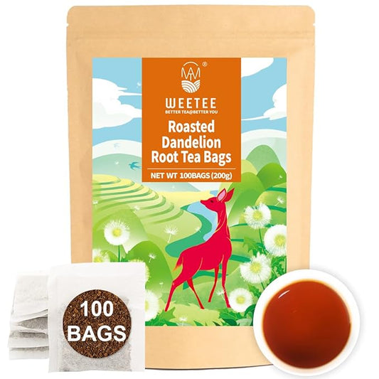 WT WEETEE Roasted Dandelion Root Tea Bags, 100 Count Dandelion Tea with Light Earthy & Roasted