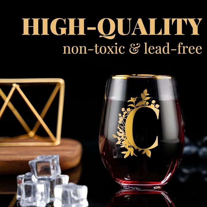 Onebttl Unique Stemless Wine Glasses, Initial Wine Cup for Red or White Wine - 18oz, Monogrammed