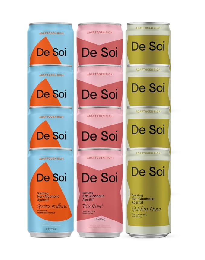 De Soi Variety Pack Mocktails NA Drinks 8 fl oz (12-pack) - Adaptogen Drink, Sparkling Drink with