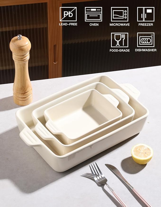 Sweejar Ceramic Bakeware Set, Rectangular Baking Dish for Oven Lasagna Pans for Cooking, Kitchen