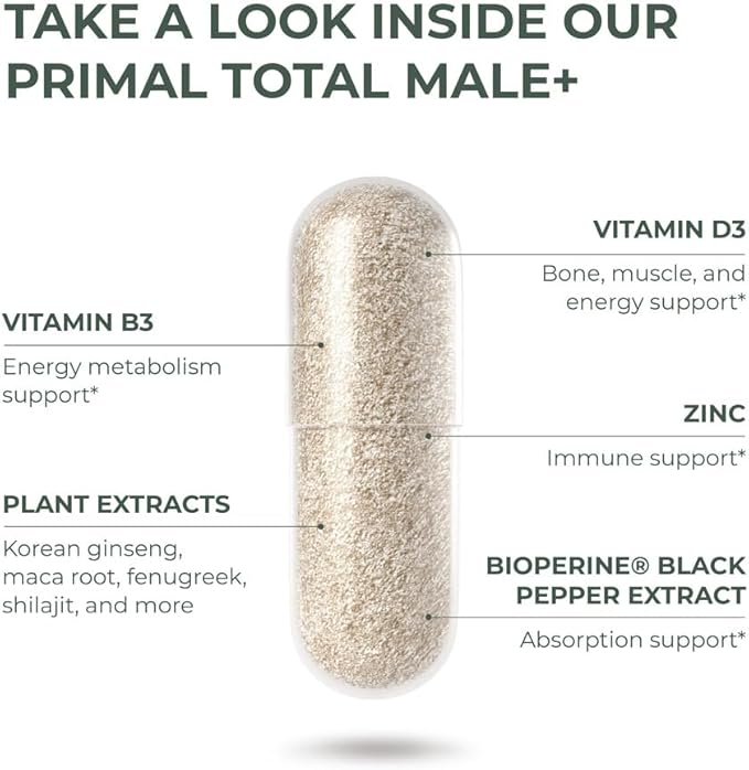 Primal Harvest Total Male+ Multivitamin for Men with Essential Vitamins, Minerals and Herbal