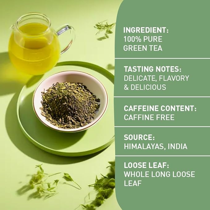 HANDPICK, Green Tea Loose Leaf (255g/9oz) +100 Cups | Non-GMO, 100% Pure Green Tea Leaves Sourced