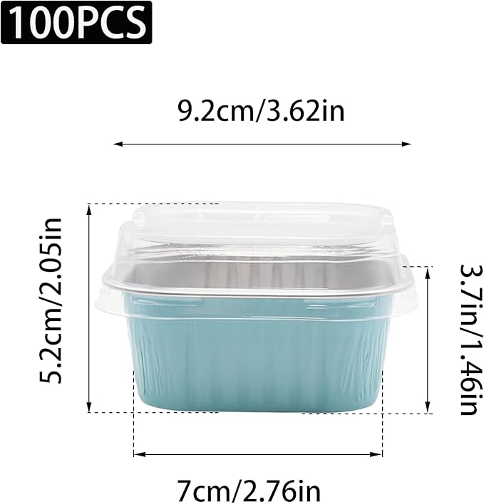 100 Pack 5oz Aluminum Pans with Lids Mini Square Foil Baking Cups with Lids Cupcake Baking Holders