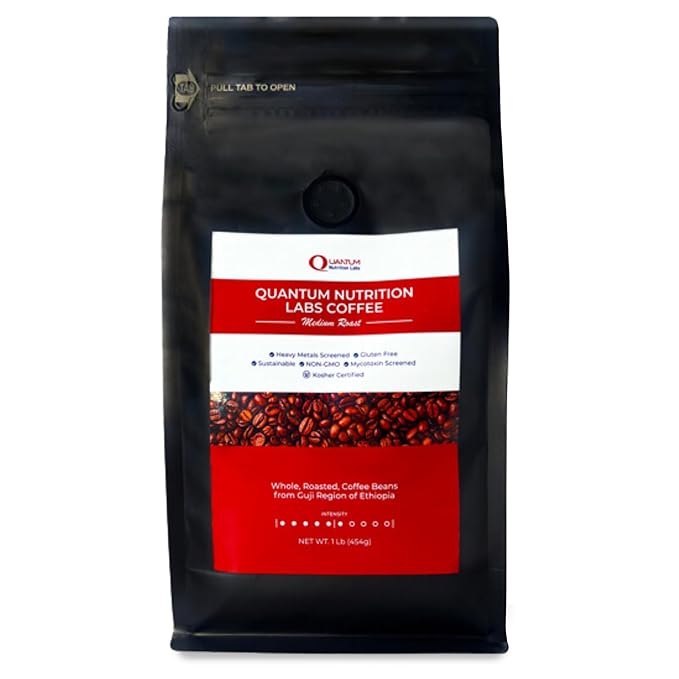 Quantum Organic Whole Roasted Coffee Beans - Medium Roast, From Guji Region of Ethiopia, Crafted