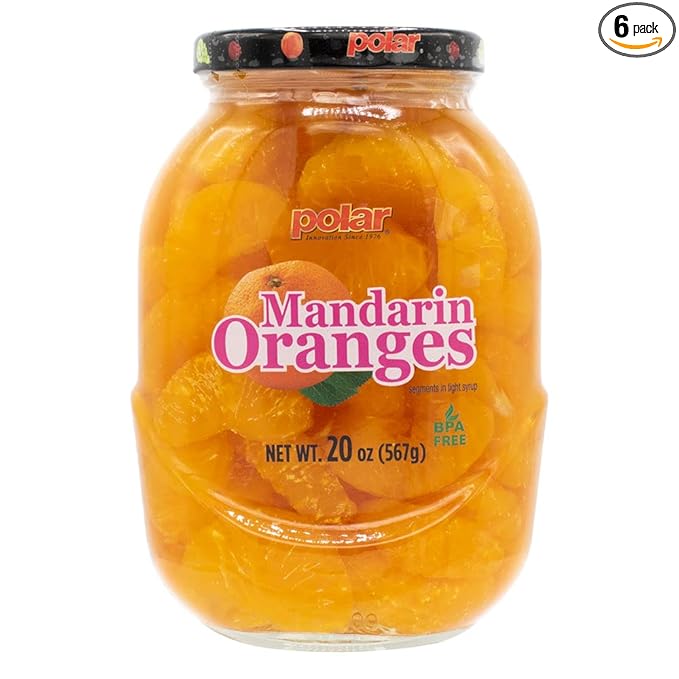 MW Polar Mandarin Oranges in Light Syrup, glass jar 20oz (Pack of 6)