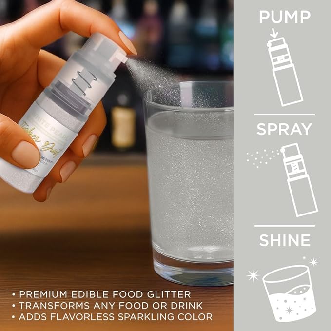 Bakell - White Tinker Dust (4g, 1x Mini Spray Pump) Edible Glitter for Food, Desserts, and