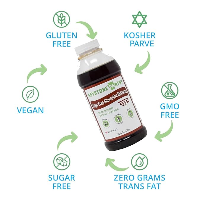 Keystone Pantry Sugar-Free Alternative Molasses – 16 OZ Bottle - Vegan & Gluten Free – Low Sugar