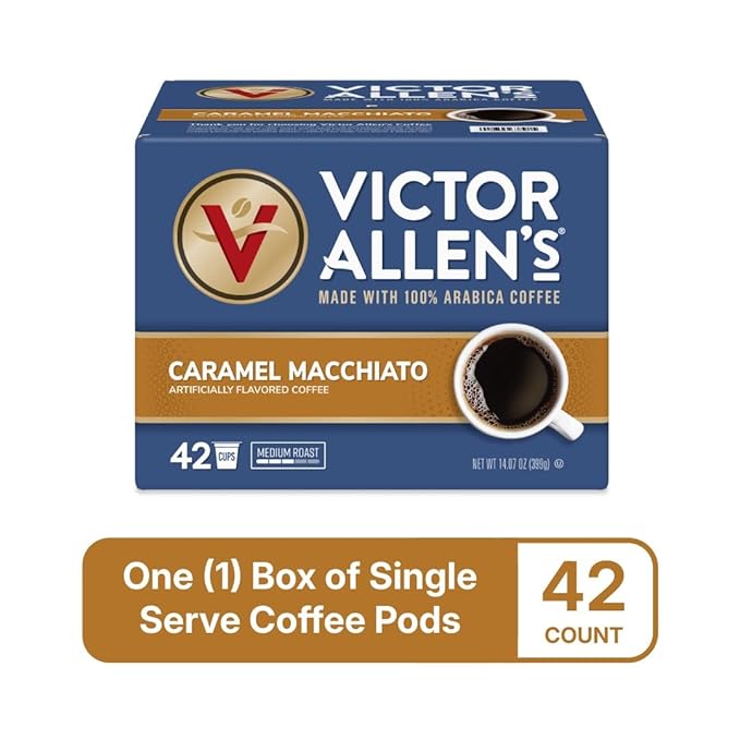 Victor Allen's Coffee Caramel Macchiato Flavored, Medium Roast, 42 Count, Single Serve Coffee Pods