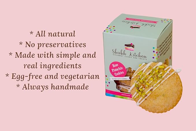 Rose Pistachio Cookies- Gourmet Indian Cookies, 100% Egg-Free & Vegetarian, Handmade with Real