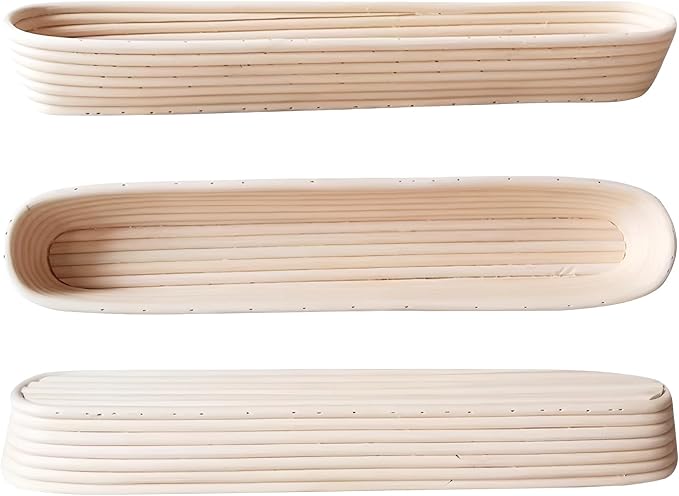 I-LAN 2 Pack 21.7" Baguette Banneton Proofing Basket with Liner-Oval Rattan Sourdough Proofing