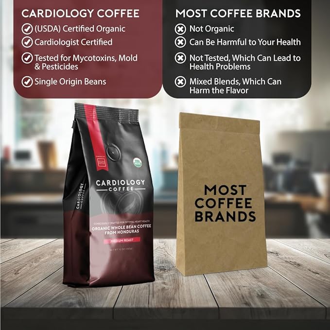 Cardiology Coffee ??Whole Bean Coffee ??USDA Certified Mold-Free 12oz Premium Medium Roast Organic