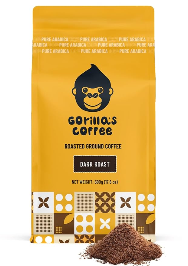 Gorilla's Coffee 100% Arabica - Dark Roast Ground Coffee, Fair Trade, Full Bodied, with Bold with a
