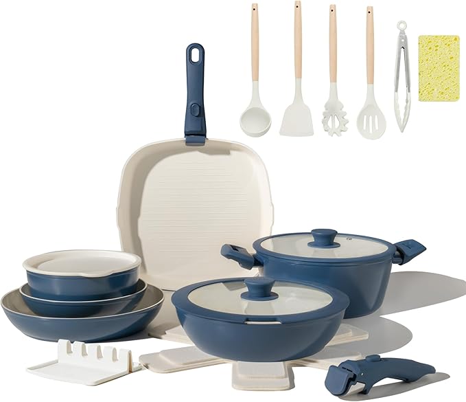 23pcs Ceramic Pots and Pans Set, Nonstick Detachable Handle Cookware, Induction Kitchen Cooking Set