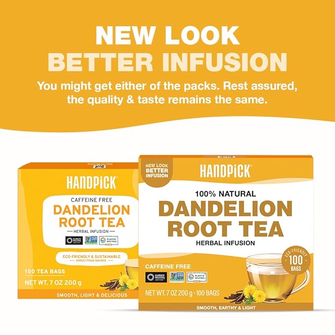 HANDPICK, Dandelion Root & Leaf Tea Bags (100 Herbal Tea Bags) Caffeine-Free Herbal Blend |
