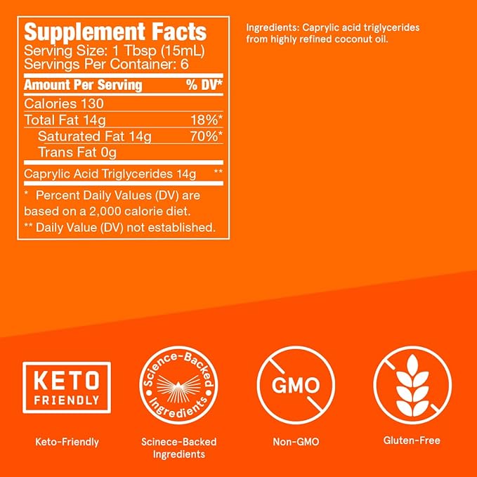 Bulletproof Brain Octane C8 MCT Oil Travel Size, 3 Ounces, Keto Supplement for Sustained Energy and