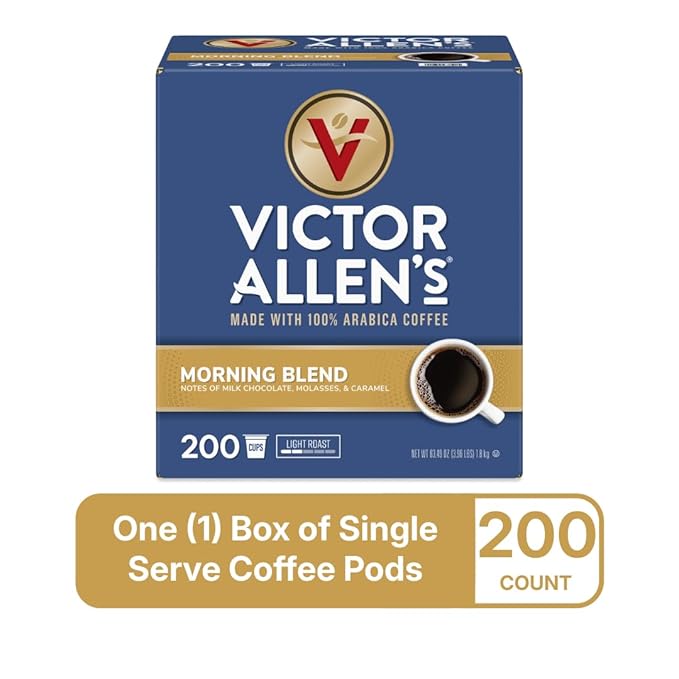 Victor Allen's Coffee Morning Blend, Light Roast, 200 Count, Single Serve Coffee Pods for Keurig