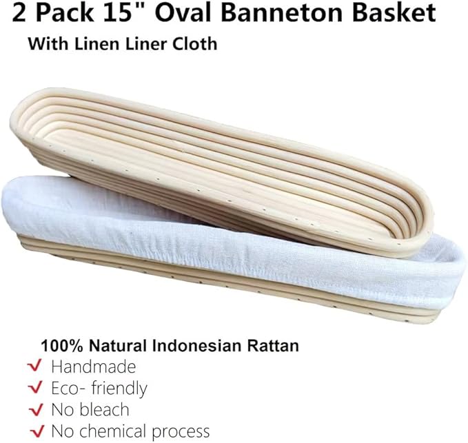 15 Inch Proofing Baskets for Baguette, Bread Banneton Baking Bowls 2 Pack, Making Baguette Bread