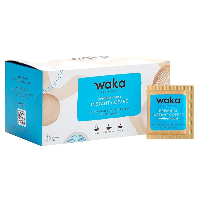 Waka Instant Coffee, Medium Roast - 100% Arabica Colombian Beans, Freeze Dried Granules, No