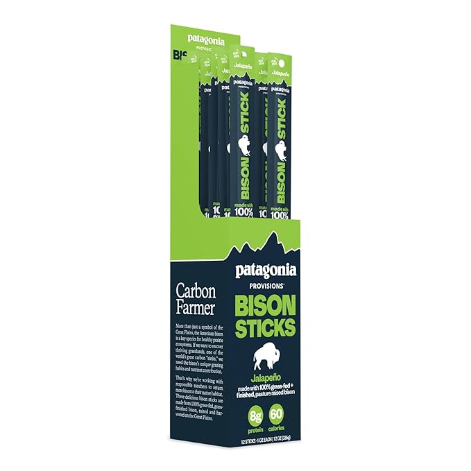 Patagonia Provisions Bison Sticks - Jalapeno | 100% Grass-Fed, 8g of Protein, 60 Calories | No