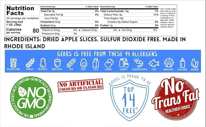 Gerbs Dried New England Apple Slices – 2 LBS. - No Sugar Added, Unsulfured & Preservative Free