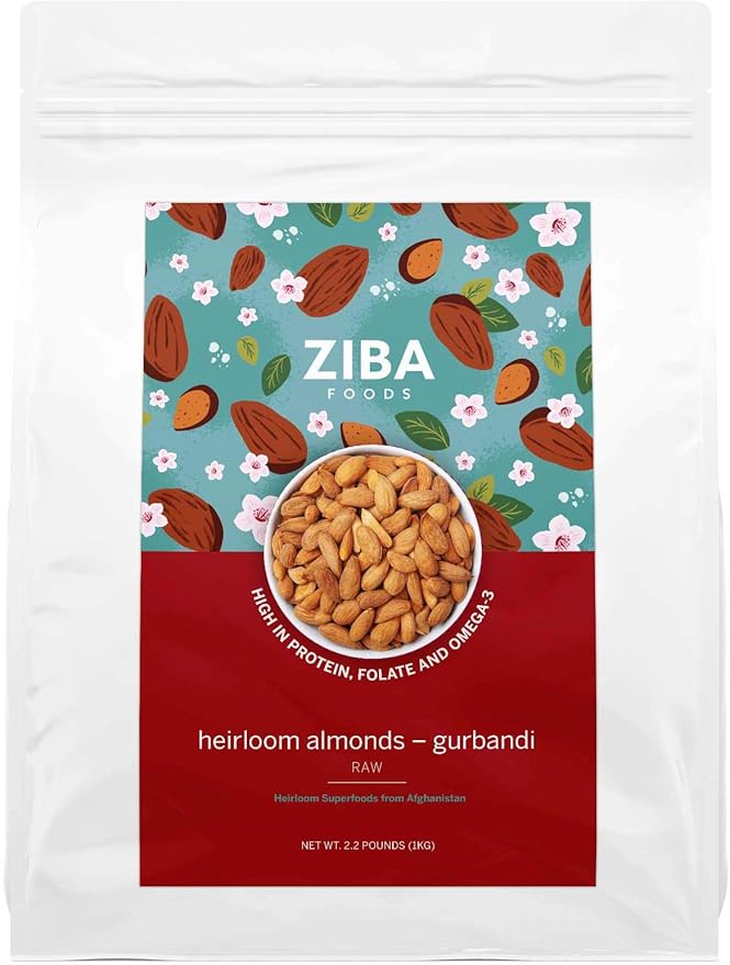Ziba Foods Heirloom Gurbandi Raw Almonds | Non-GMO, Vegan, Whole 30 Friendly, Keto & Paleo |