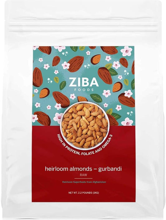 Ziba Foods Heirloom Gurbandi Raw Almonds | Non-GMO, Vegan, Whole 30 Friendly, Keto & Paleo |