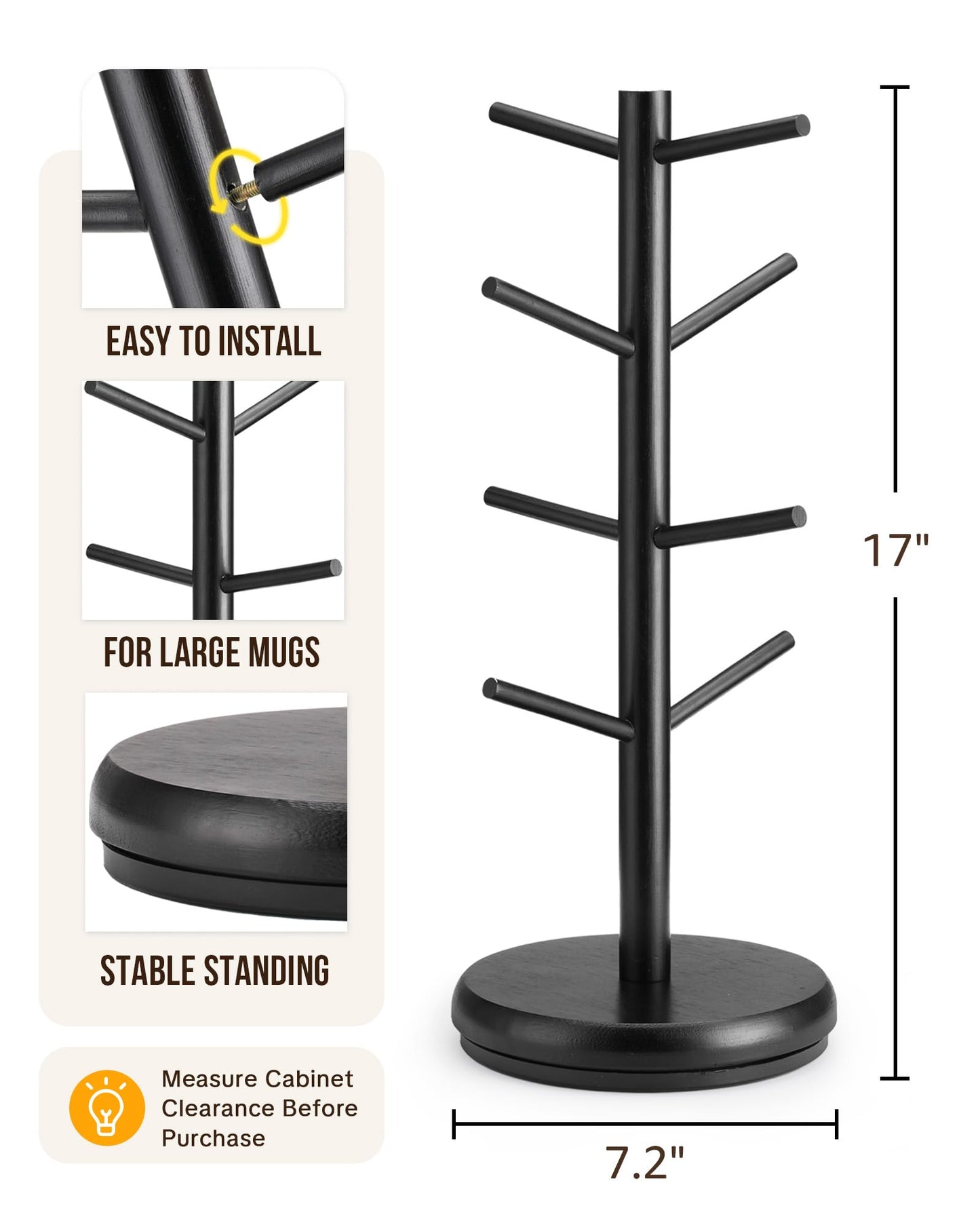 Lorbro Coffee Mug Tree, 360° Rotating Wooden Mug Holder with 8 Hooks