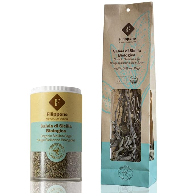 FILIPPONE - Organic Dried Sage, 25 g (0.88 oz) Dried, Fragrant Italian Salvia Branch, Certified