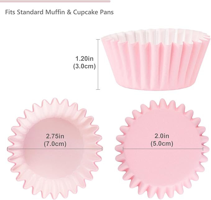 Caperci Grease-Resistant Standard Pink Cupcake Liners 150 Counts - Heavy Duty Paper Muffin Baking