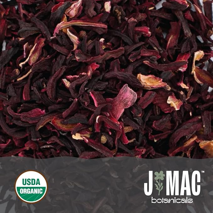 J Mac Botanicals, Organic Hibiscus Flower (4 ounce), Hibiscus tea, cut & sifted flowers, dried from