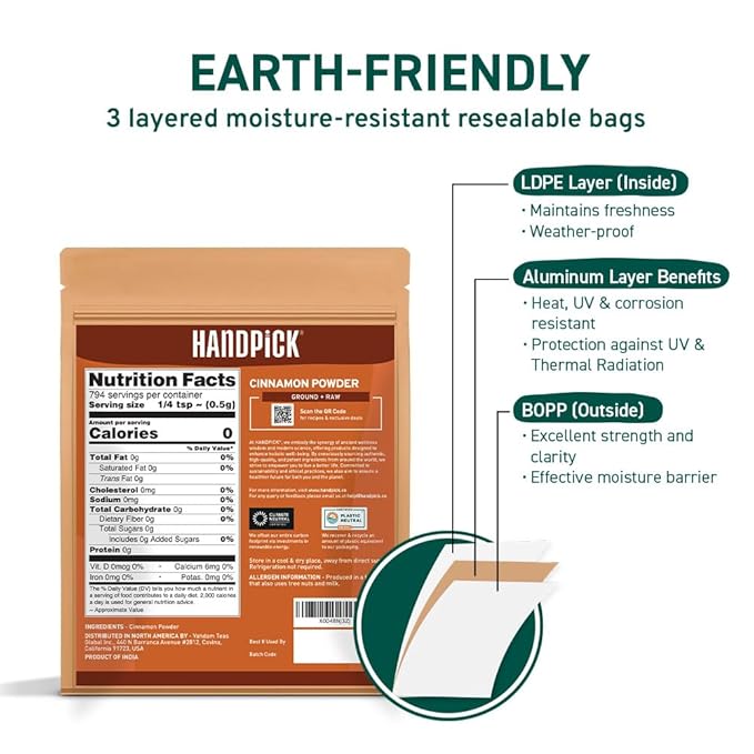 HANDPICK, Cinnamon Powder (397g/14oz) Non GMO, Gluten Free, 100% Raw, Sourced from South India, For