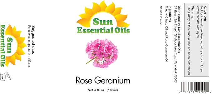 Sun Essential Oils 4oz - Rose Geranium Essential Oil - 4 Fluid Ounces - Rose and Geranium Essential