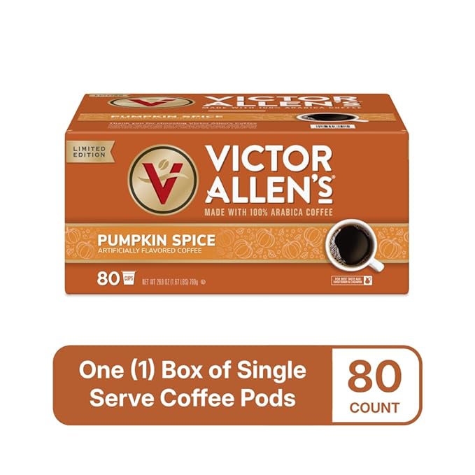 Victor Allen's Coffee Pumpkin Spice Flavored, Medium Roast, 80 Count, Single Serve Coffee Pods for