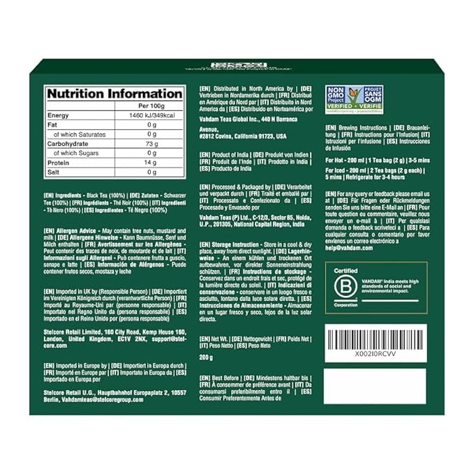 VAHDAM, English Breakfast Black Tea Bags (100 Count) High Caffeine | Strong, Robust & Flavoury |