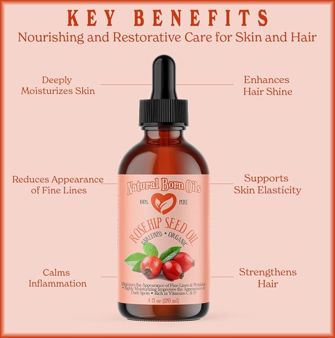 SALE! 4oz Rosehip Seed Oil, 100% Pure and Natural, Cold-Pressed, Unrefined, Organic Moisturizer for