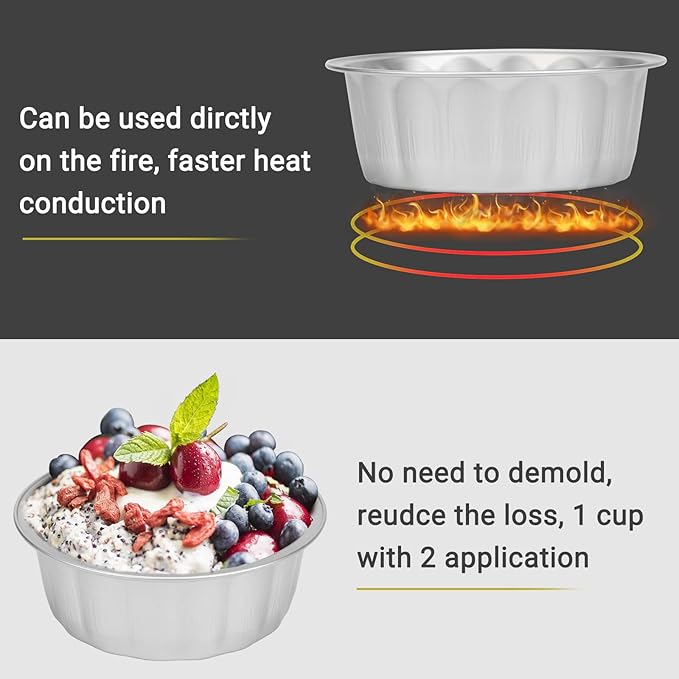 Beasea Ramekins with Lids, 8oz 50 Pack Disposable Aluminum Cups for Baking, Silver Aluminum Foil