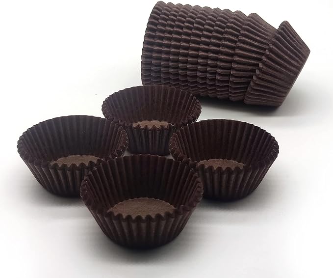 Greaseproof Mini Cupcake Liners, Premium Paper Baking Cups for Party Celebration,(Brown, 300-count)