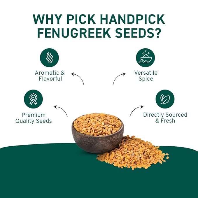 HANDPICK Fenugreek Seeds (14oz) ALL NATURAL Fenugreek - Indian Origin Whole Methi Seeds (Trigonella
