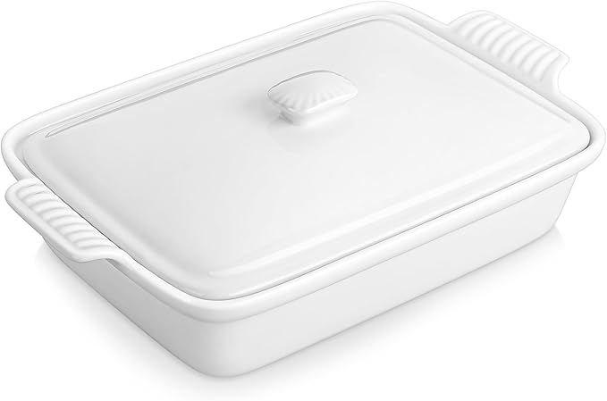 MALACASA 3.4 Quart Baking Dish With Lid, Porcelain Casserole dish with Lid, 13 x 9 Lasagna Pan Deep