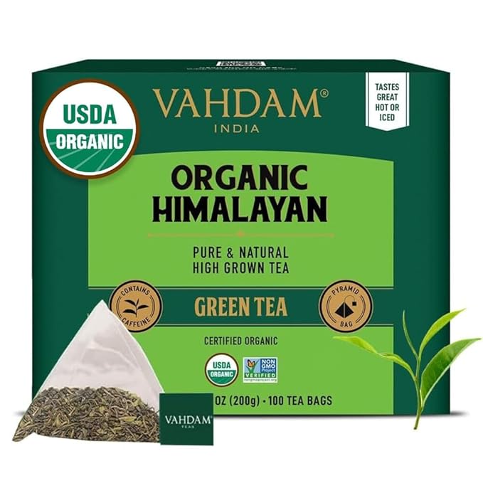 VAHDAM, Organic Himalayan Green Tea (100 Count) High Grown, Non GMO, Gluten Free, Low Caffeine |