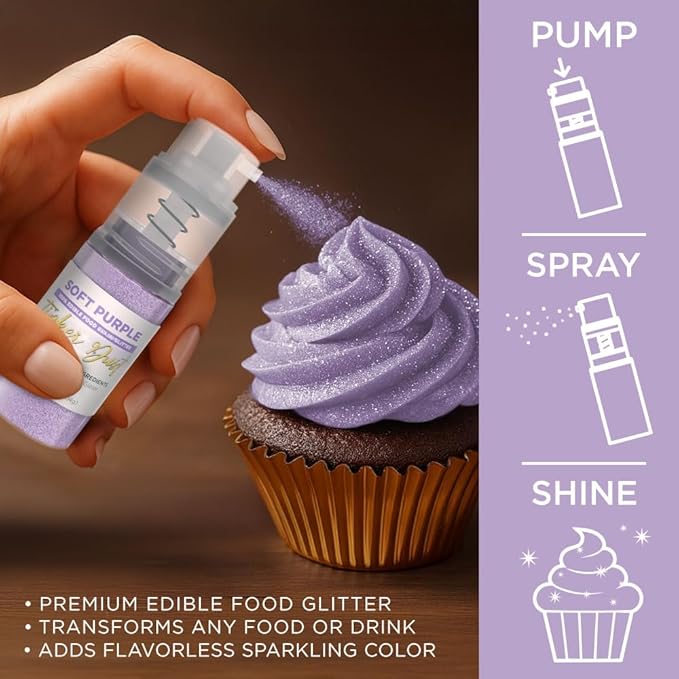 Bakell - Soft Purple Tinker Dust (4g, 1x Mini Spray Pump) Edible Glitter for Food, Desserts, and