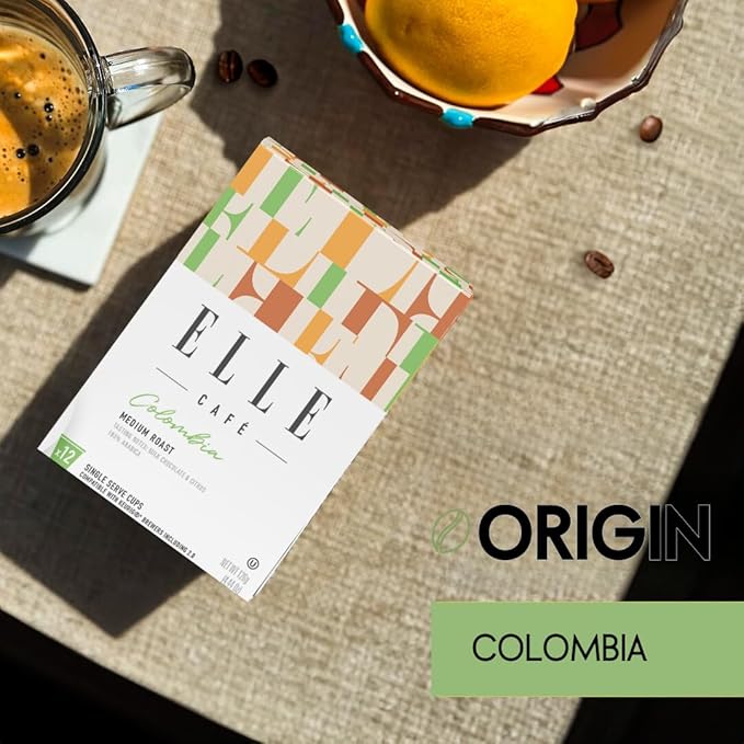ELLE Café© Colombian K-Cup Pods - 12 Count - 100% Arabica Coffee, Flavor Medium Roast