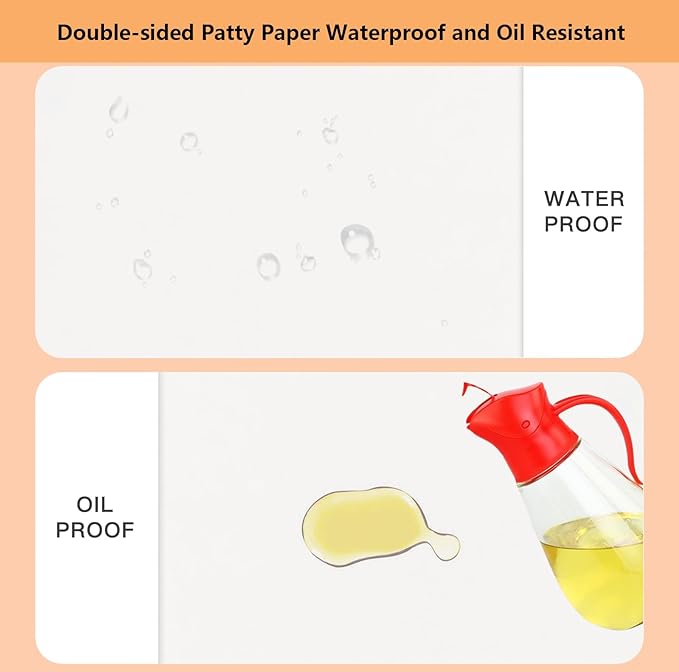 200Pcs 6" x 6" Unbleached Parchment Paper, Burger Patty Paper, Non-Stick Squares Wax Paper Sheets