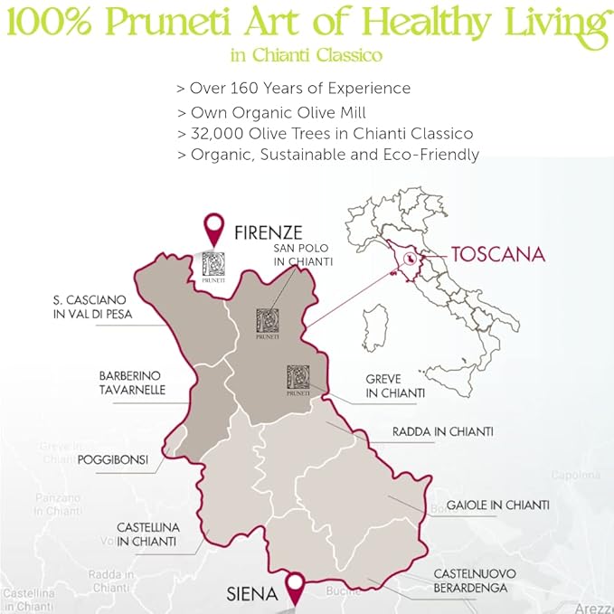 Pruneti - Leccino Medium, Organic New 2024-2025 Early Harvest Italian Olive Oil Extra Virgin from