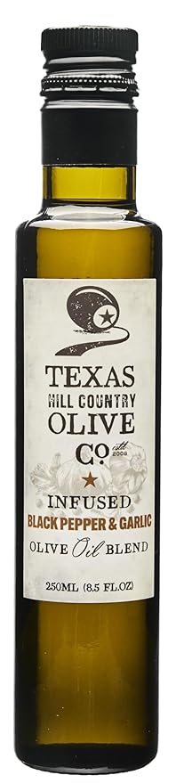 Black Pepper Garlic Infused Olive Oil - Cold Pressed Gourmet EVOO Olive Oil - Great for Dressing