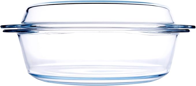 Round Tempered Glass Casserole Dish with Lid, Glass Casserole Baking Dish for Oven, Freezer and