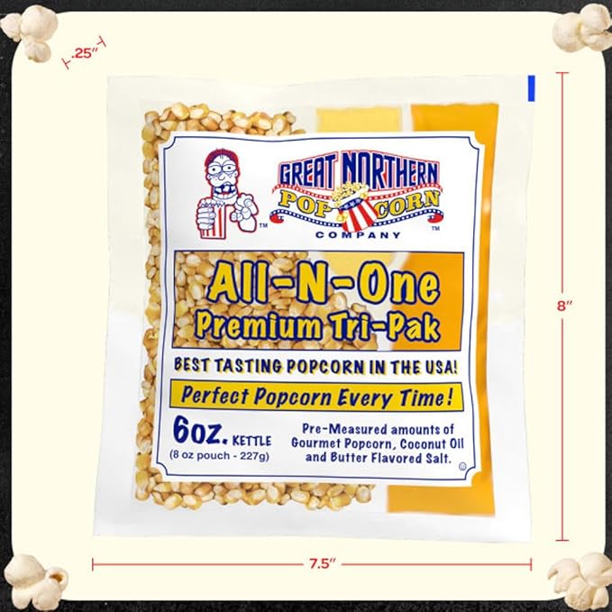 Case of 12 Popcorn Packs - All-In-One Kit with 6-Ounces of Pre-Measured Kernels, Salt, and Oil
