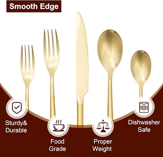20-Piece Gold Silverware Set with Unique Handle, Stainless Steel Flatware Set, Cutlery Set Mirror