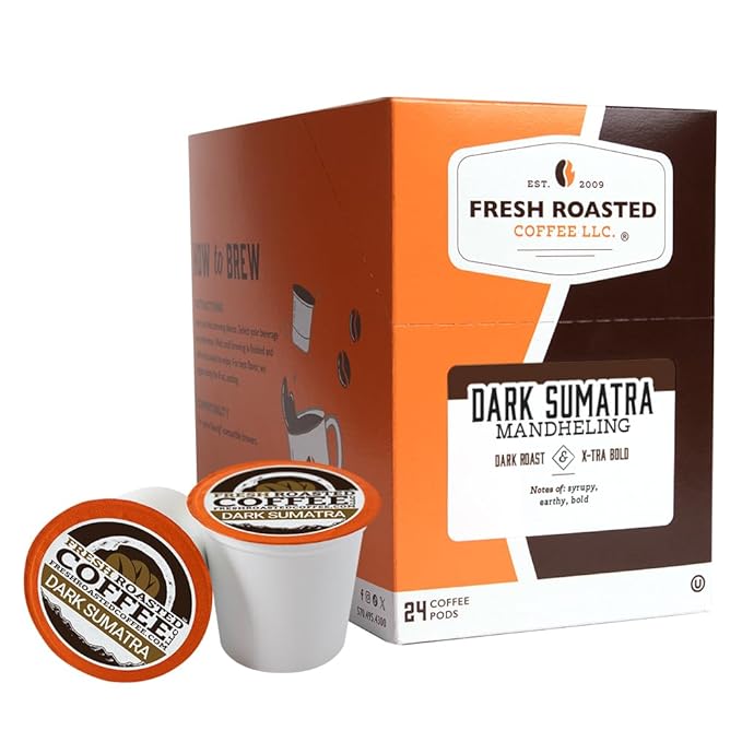 Fresh Roasted Coffee, Dark Sumatra Mandheling |100% Single Origin | Dark Roast, 24 Pods for K Cup